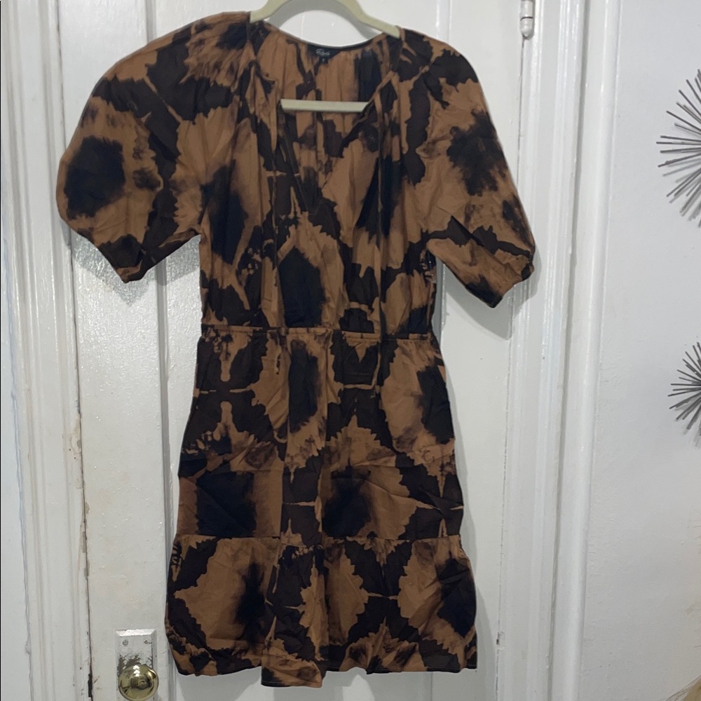 Rails Brown & Black Tie-Dye V-Neck Mini Dress